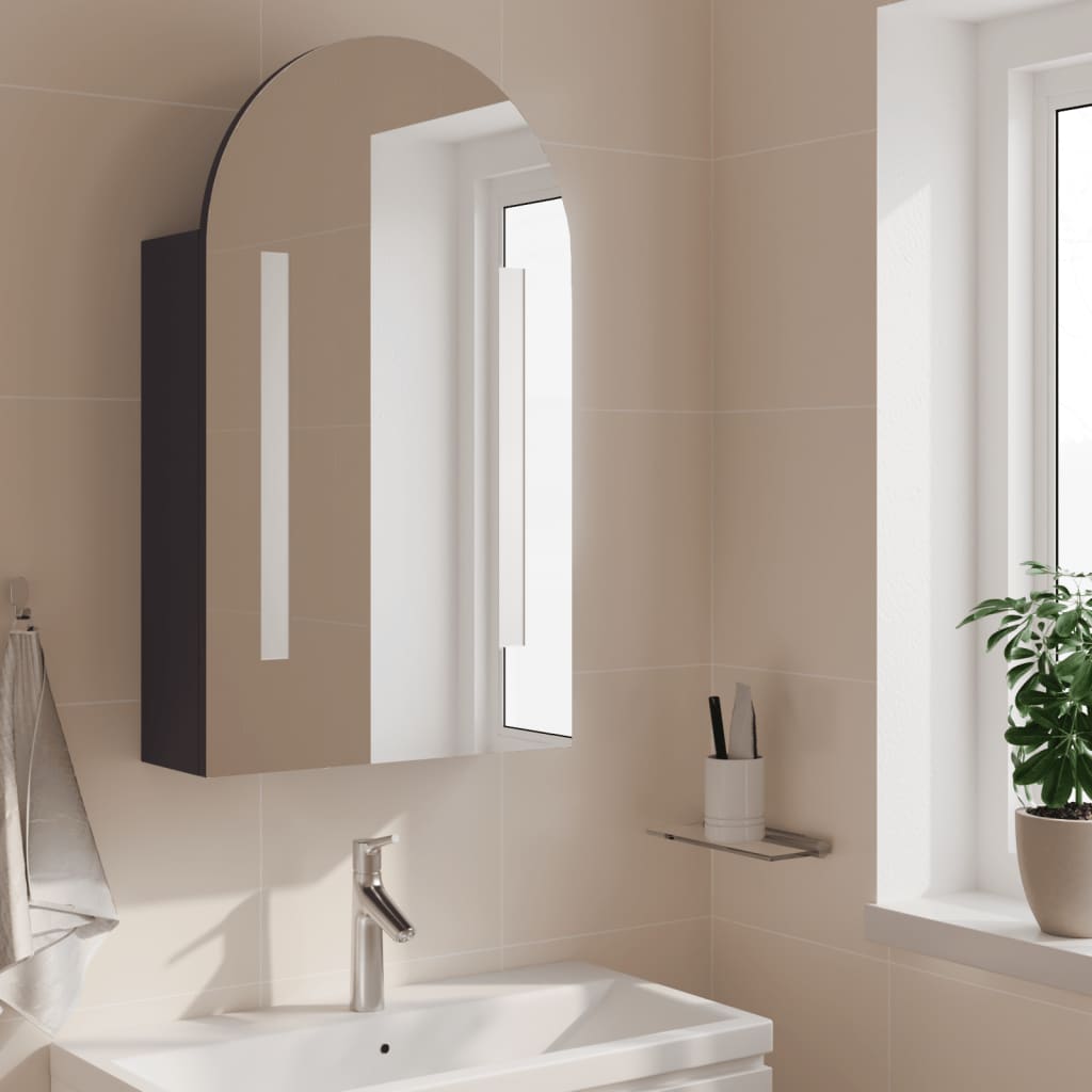 badeværelsesskab med spejl og LED-lys 42x13x70 buet grå