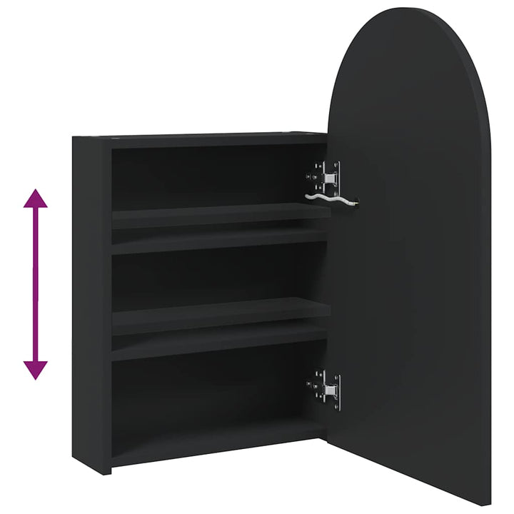 badeværelsesskab med spejl og LED-lys 42x13x70 buet sort