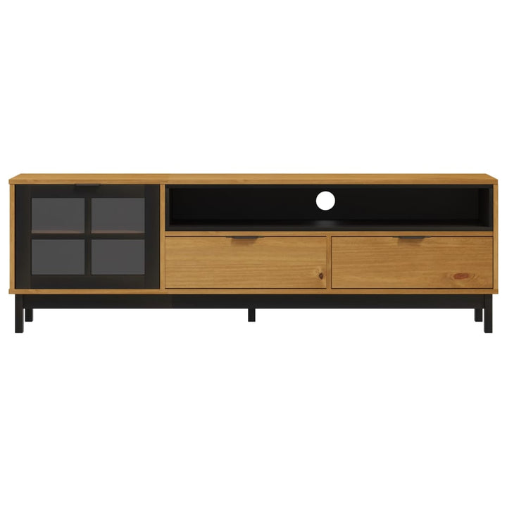 tv-bord med glaslåge FLAM 158x40x50 cm massivt fyrretræ
