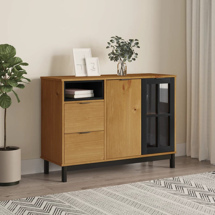 skænk med glaslåge FLAM 110x40x80 cm massivt fyrretræ