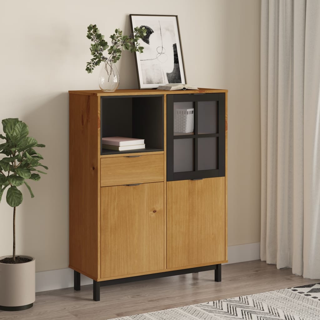 skab med glaslåge FLAM 92x40x122,5 cm massivt fyrretræ