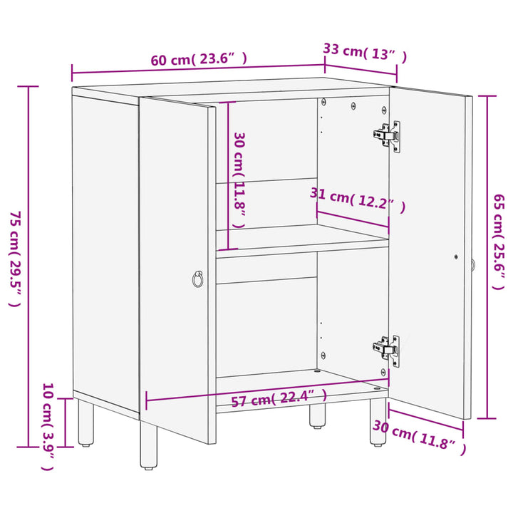 skab 60x33x75 cm massivt mangotræ