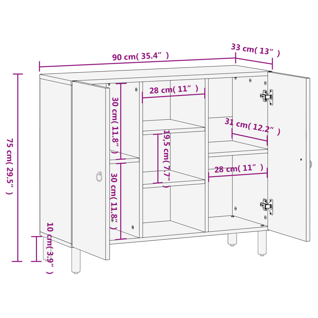 skab 90x33x75 cm massivt mangotræ