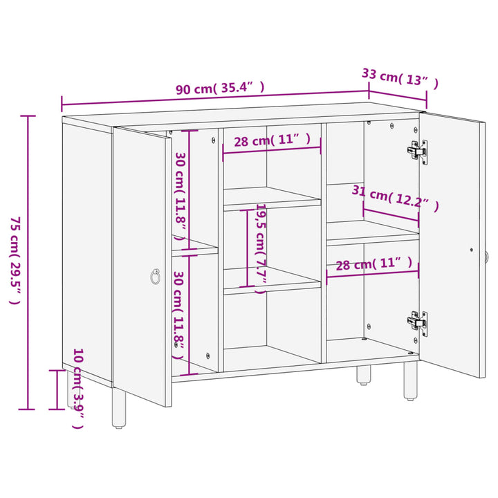 skab 90x33x75 cm massivt mangotræ