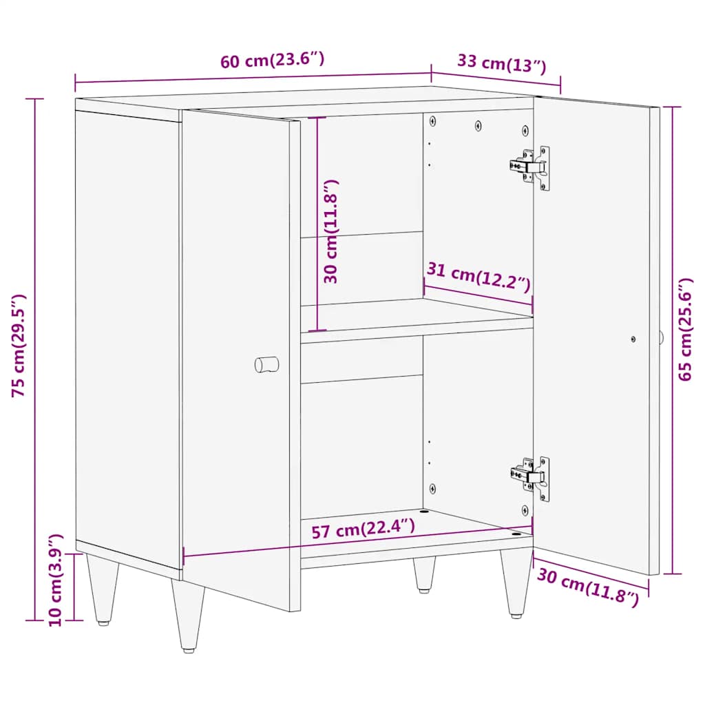skab 60x33x75 cm massivt mangotræ