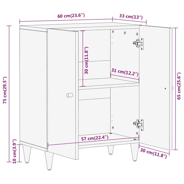 skab 60x33x75 cm massivt mangotræ