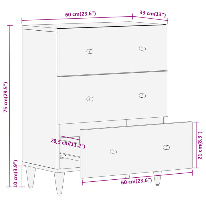 skab 60x33x75 cm massivt mangotræ
