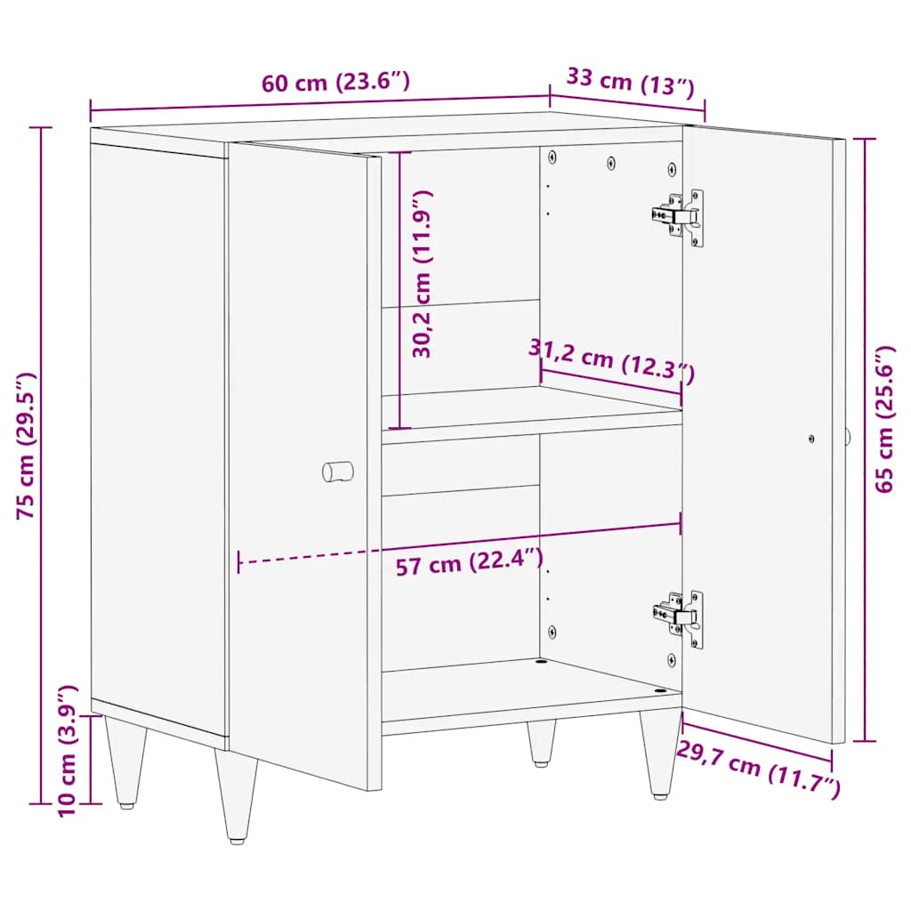 skab 60x33x75 cm massivt mangotræ