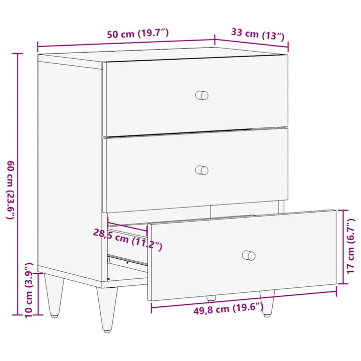 sengebord 50x33x60 cm massivt mangotræ