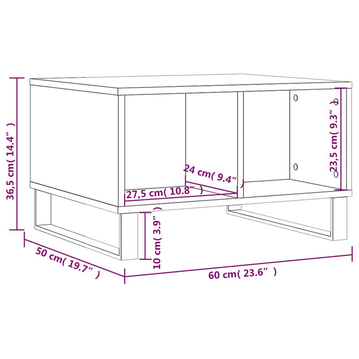 sofabord 60x50x36,5 cm konstrueret træ hvid højglans