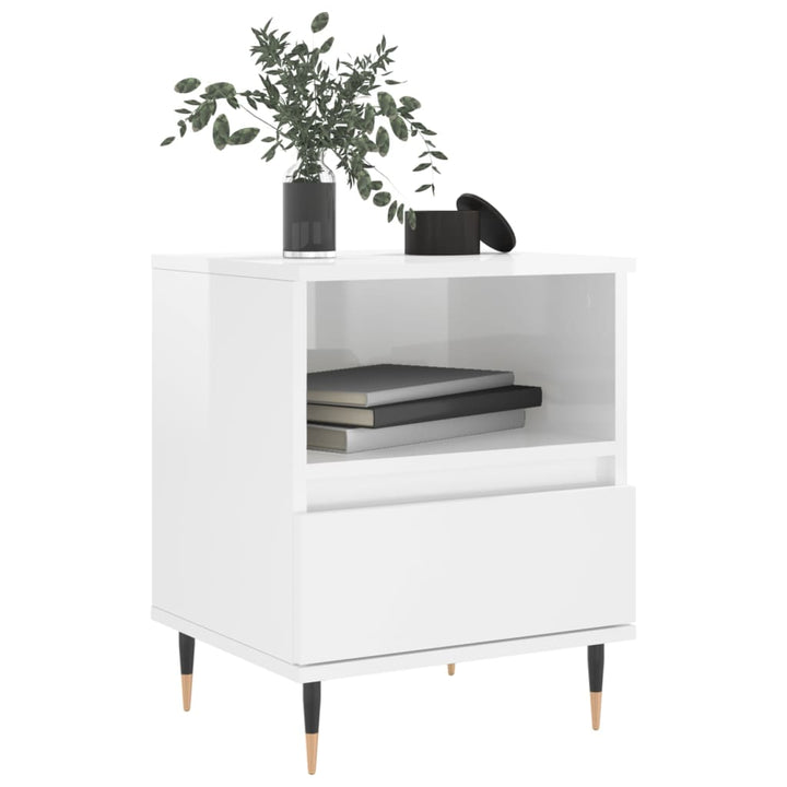 sengeskabe 2 stk. 40x35x50 cm konstrueret træ hvid højglans
