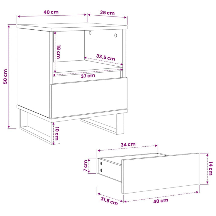 sengeborde 2 stk. 40x35x50 cm konstrueret træ sonoma-eg