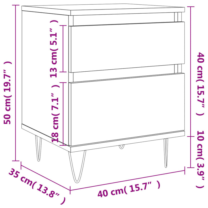 sengeborde 2 stk. 40x35x50 cm konstrueret træ sonoma-eg