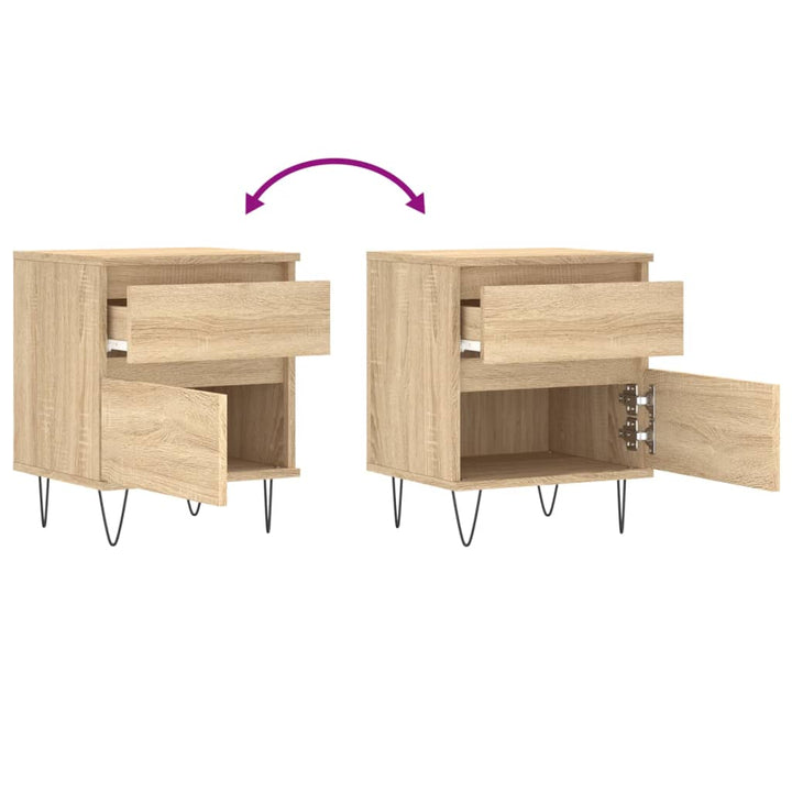 sengeborde 2 stk. 40x35x50 cm konstrueret træ sonoma-eg