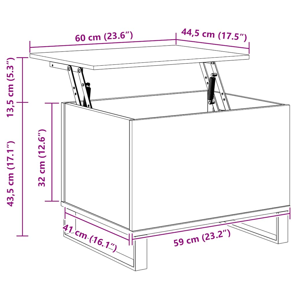 sofabord 60x44,5x45 cm konstrueret træ røget egetræsfarve