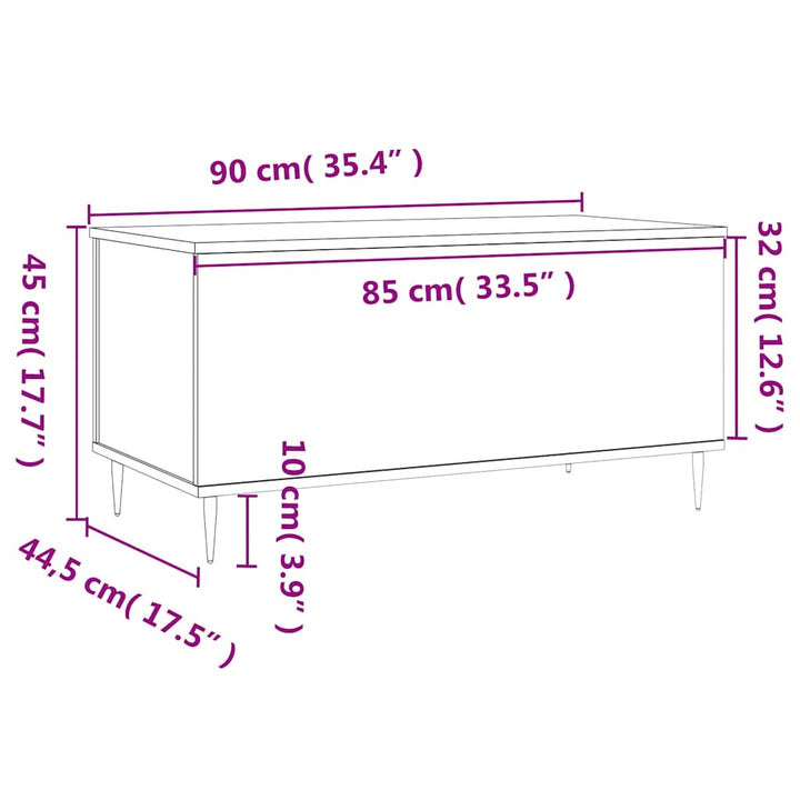 sofabord 90x44,5x45 cm konstrueret træ brun egetræsfarve