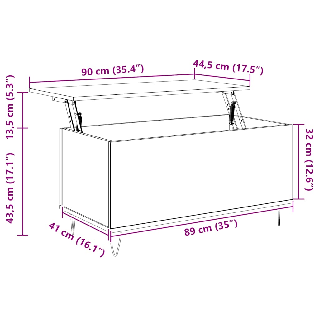 sofabord 90x44,5x45 cm konstrueret træ hvid