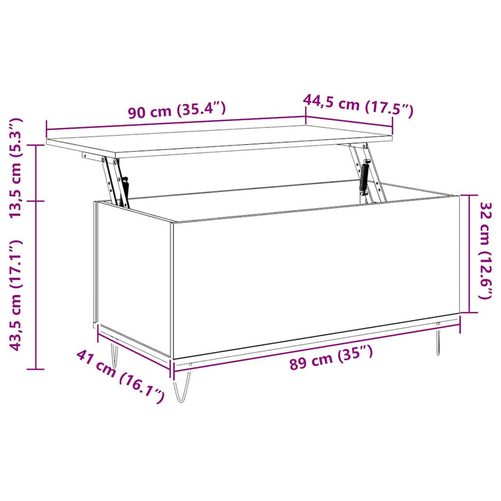sofabord 90x44,5x45 cm konstrueret træ brun egetræsfarve