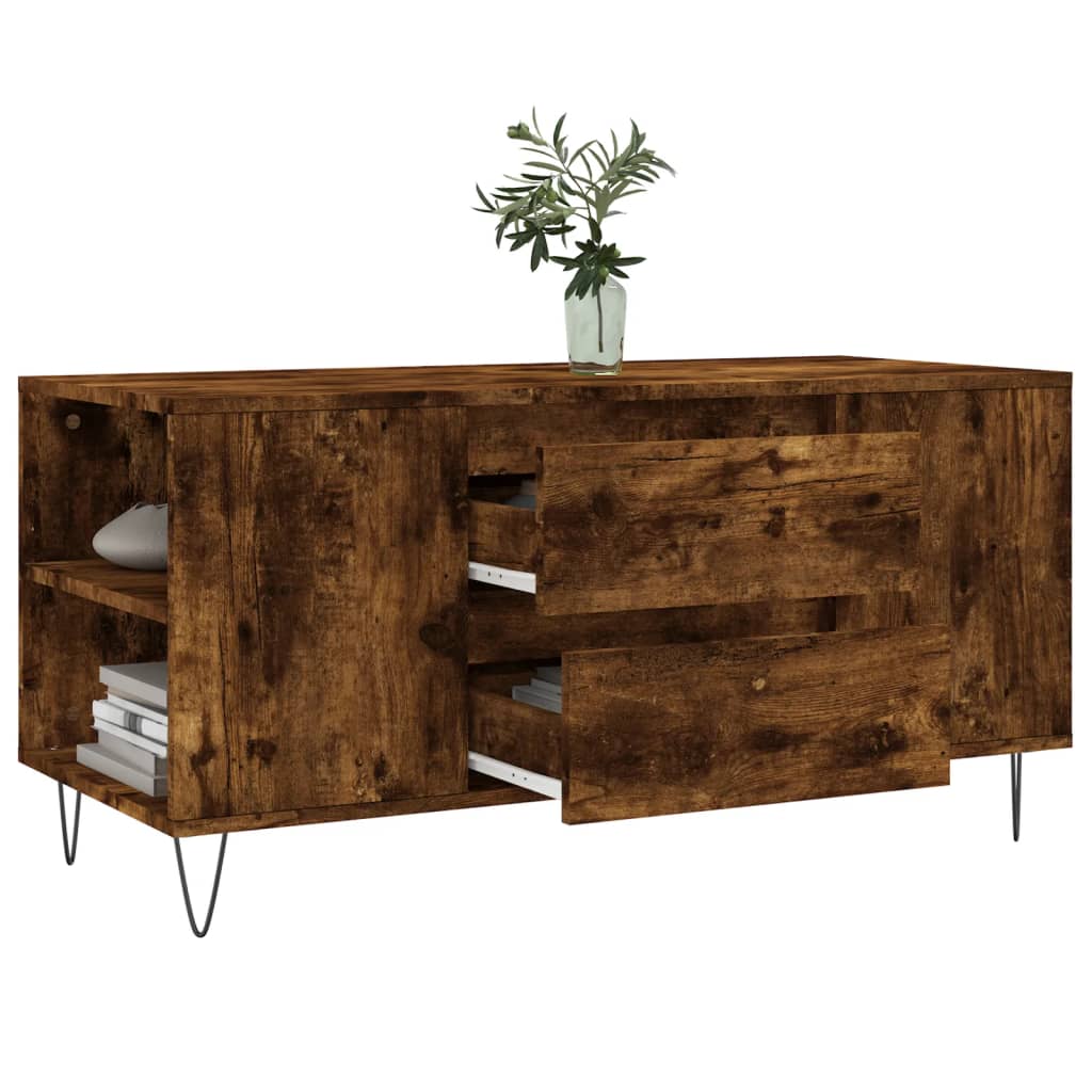 sofabord 102x44,5x50 cm konstrueret træ røget egetræsfarve