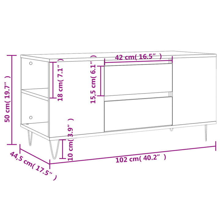 sofabord 102x44,5x50 cm konstrueret træ brun egetræsfarve