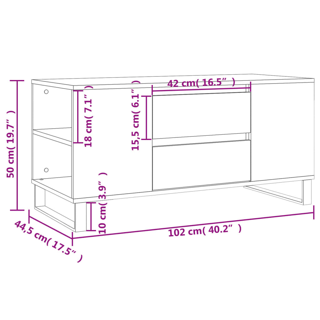 sofabord 102x44,5x50 cm konstrueret træ røget egetræsfarve