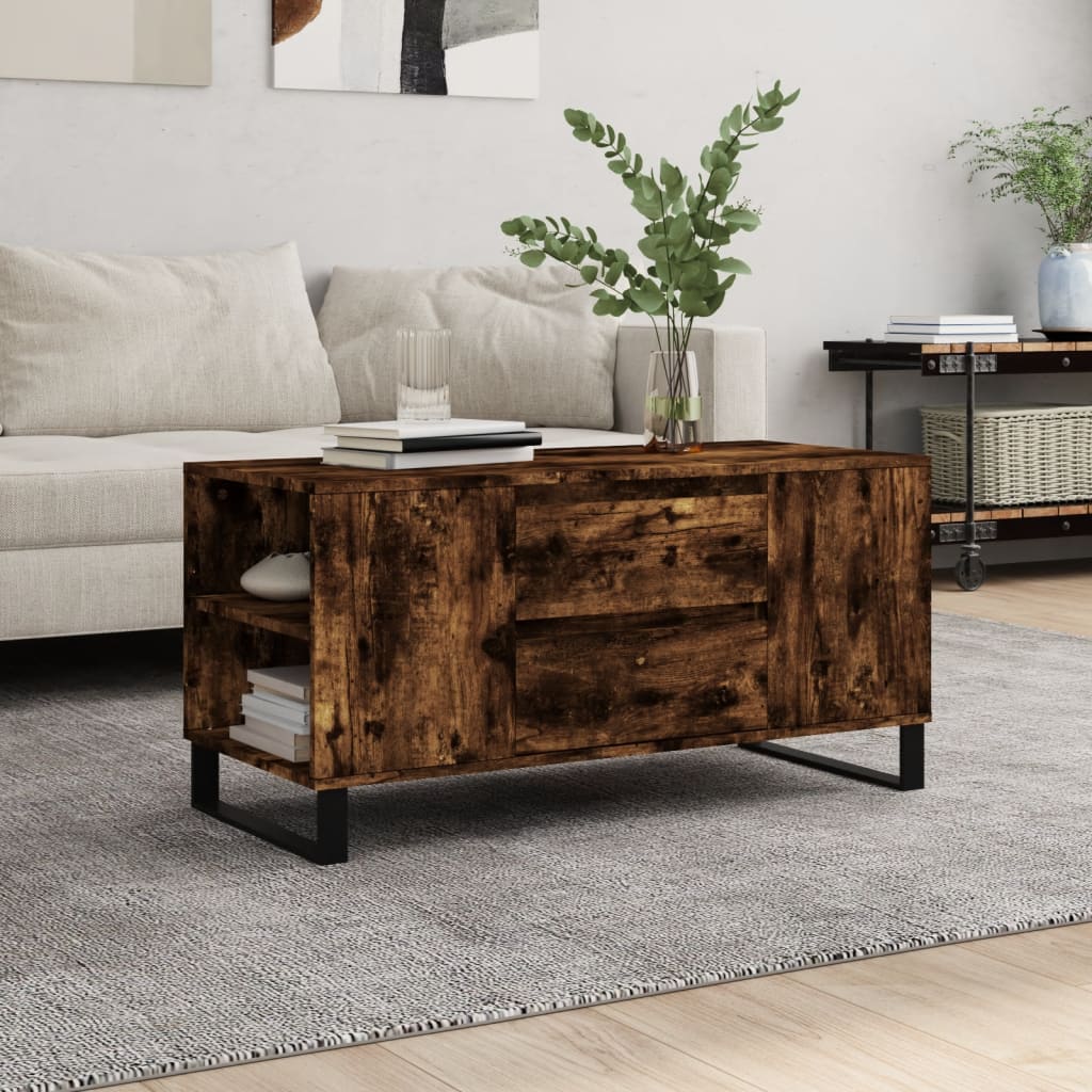 sofabord 102x44,5x50 cm konstrueret træ røget egetræsfarve