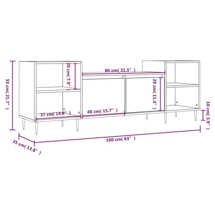 tv-bord 160x35x55 cm konstrueret træ hvid