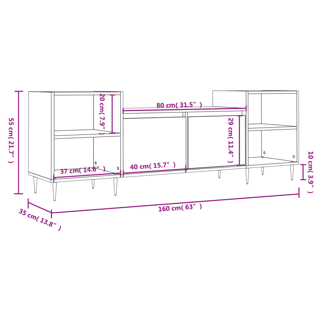 tv-bord 160x35x55 cm konstrueret træ sonoma-eg