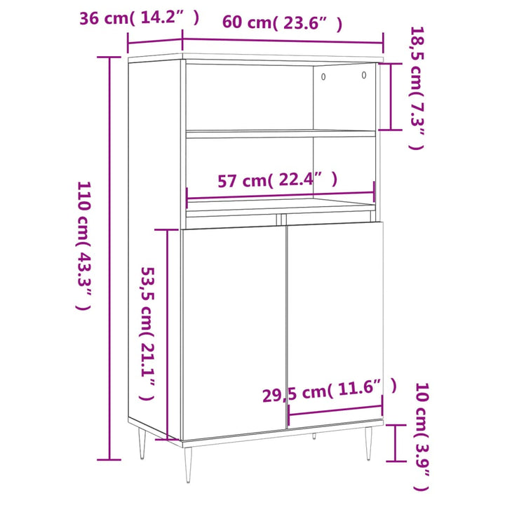skab 60x36x110 cm konstrueret træ Sonoma-eg