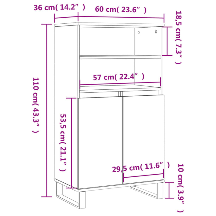 skab 60x36x110 cm konstrueret træ Grå sonoma-eg