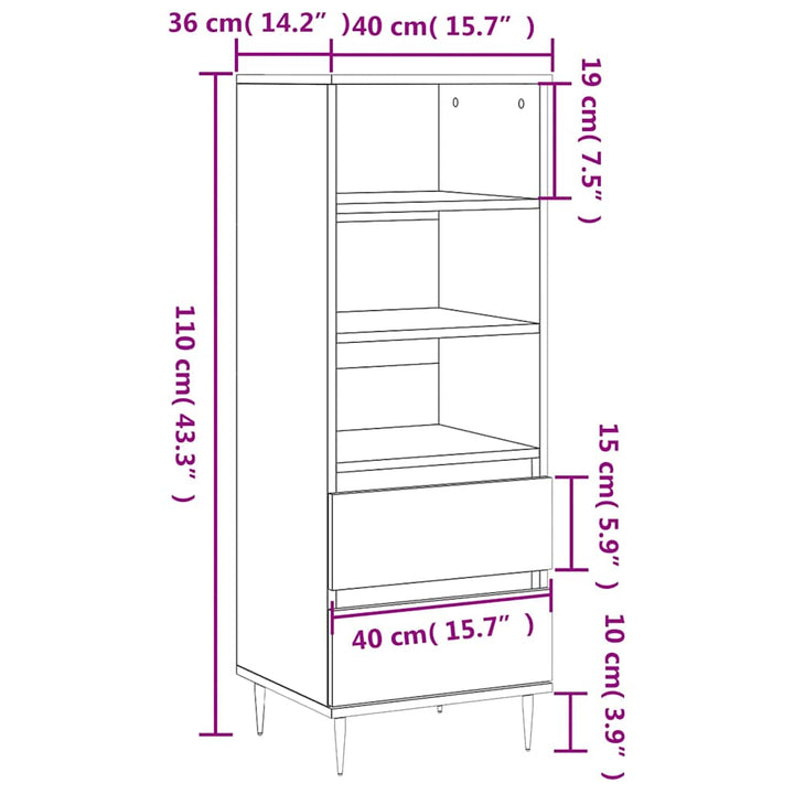 skab 40x36x110 cm konstrueret træ Sonoma-eg