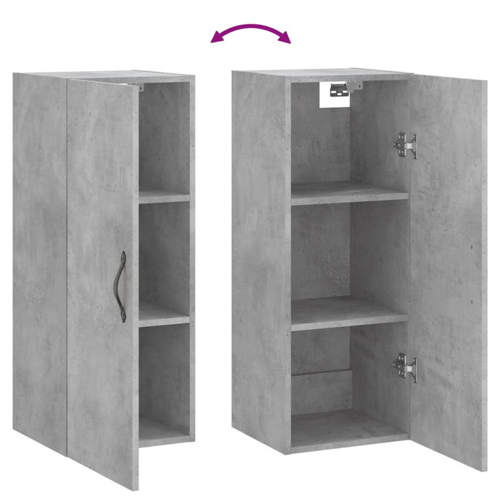 vægskab 34,5x34x90 cm konstrueret træ betongrå