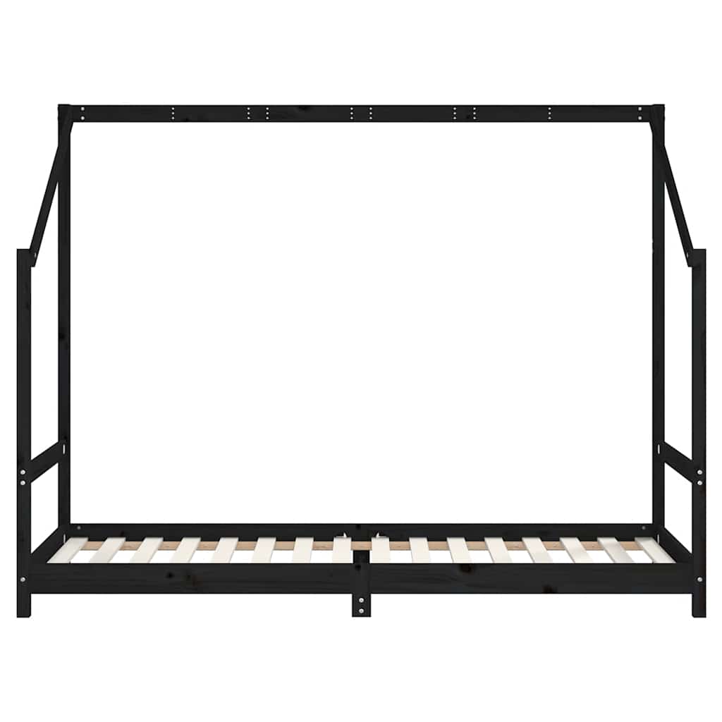 sengeramme til juniorseng 80x200 cm massivt fyrretræ sort