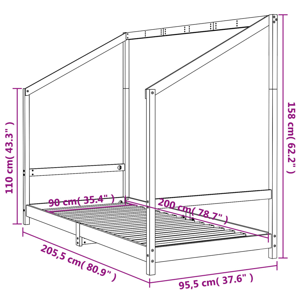 sengeramme til juniorseng 90x200 cm massivt fyrretræ hvid