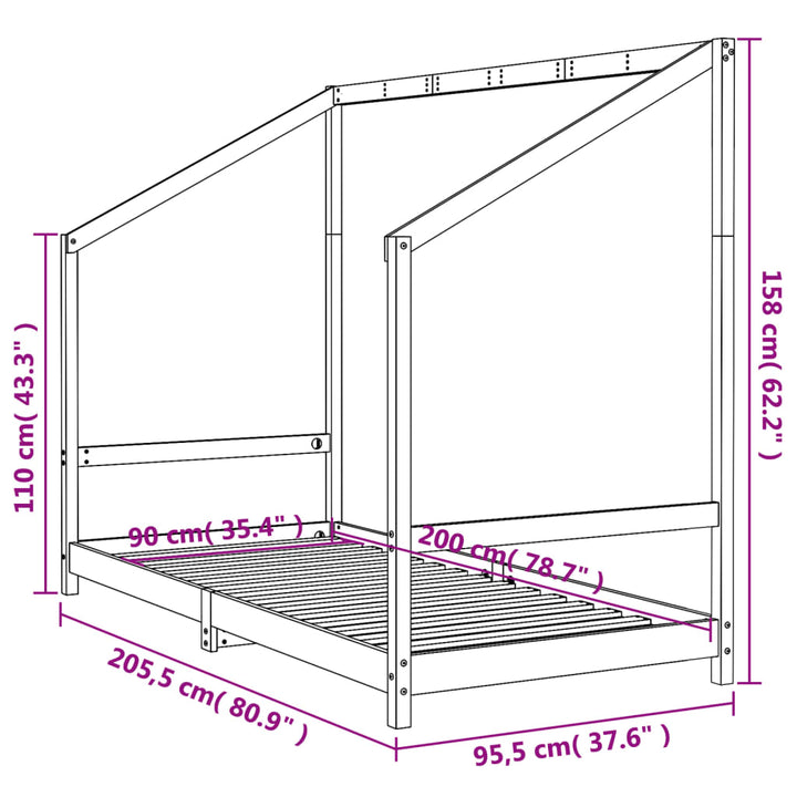 sengeramme til juniorseng 90x200 cm massivt fyrretræ hvid