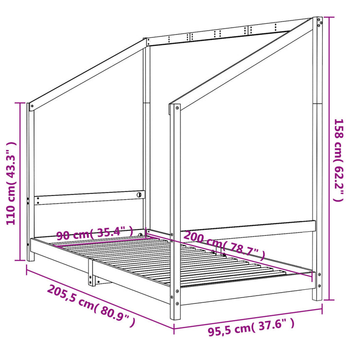 sengeramme til juniorseng 90x200 cm massivt fyrretræ sort