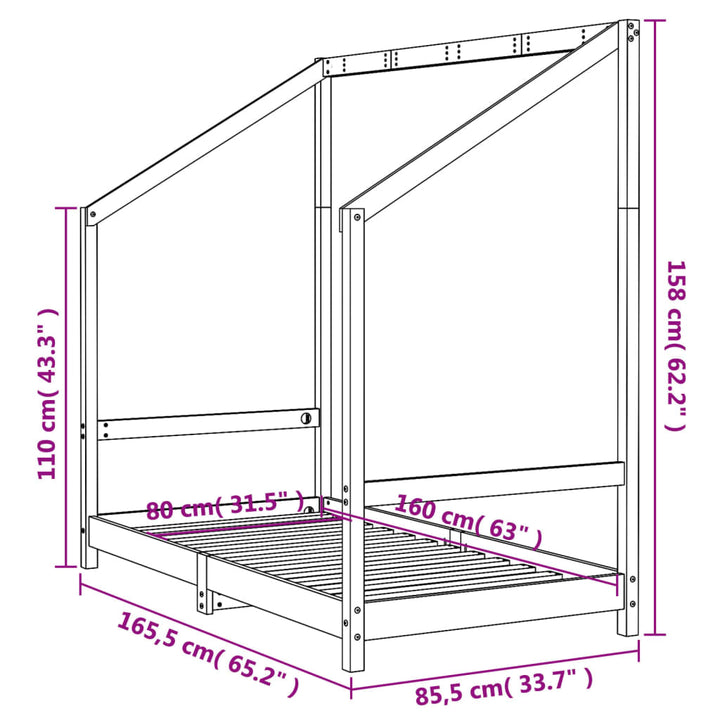 sengeramme til juniorseng 80x160 cm massivt fyrretræ