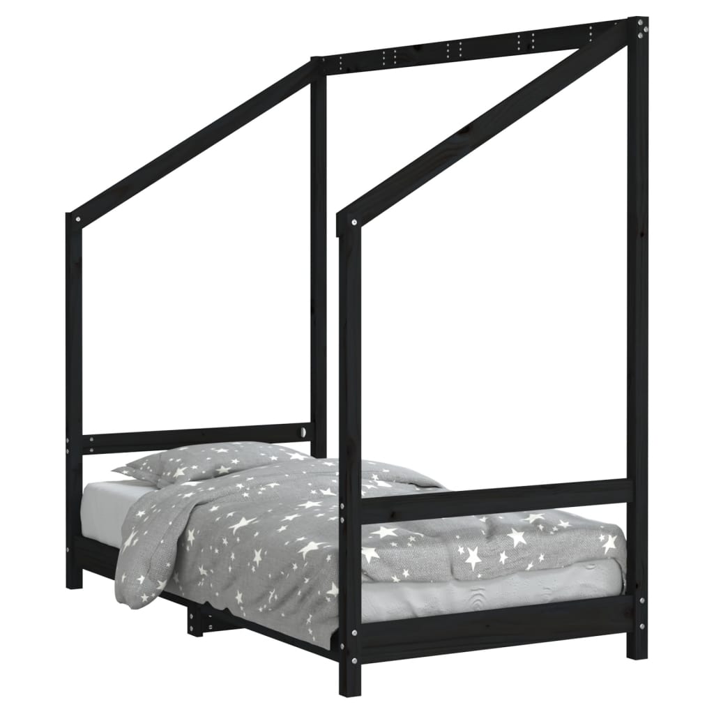 sengeramme til juniorseng 80x160 cm massivt fyrretræ sort