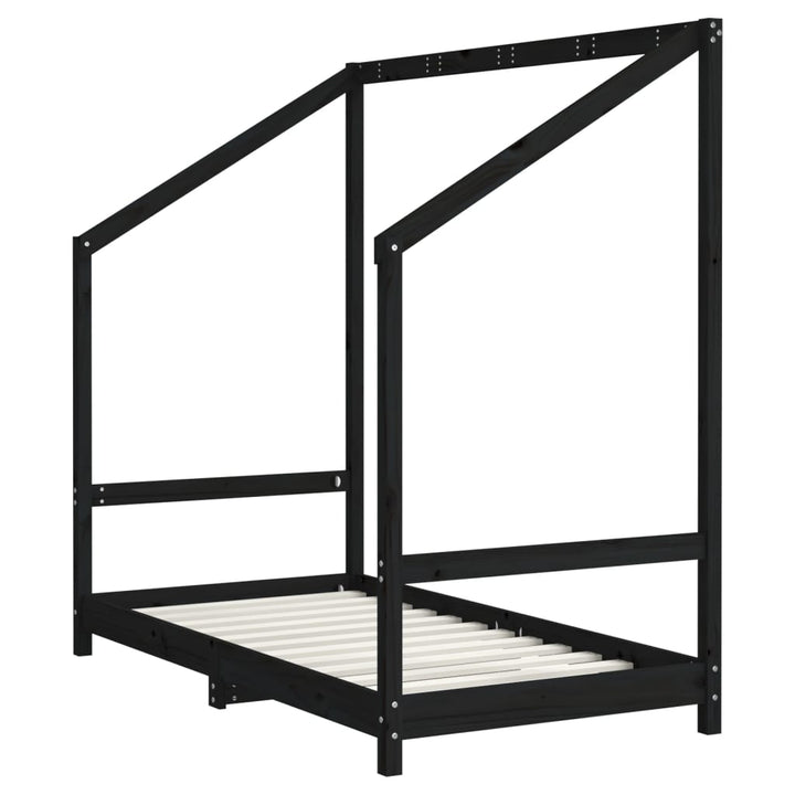 sengeramme til juniorseng 80x160 cm massivt fyrretræ sort