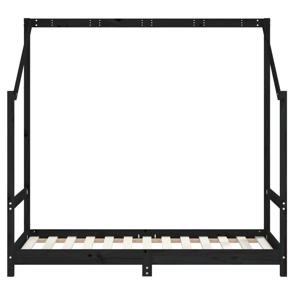 sengeramme til juniorseng 80x160 cm massivt fyrretræ sort