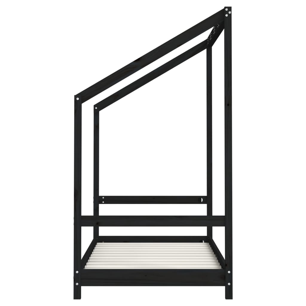 sengeramme til juniorseng 80x160 cm massivt fyrretræ sort