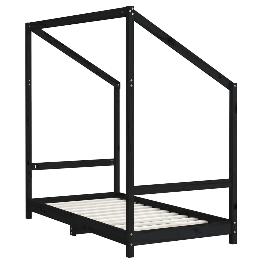 sengeramme til juniorseng 80x160 cm massivt fyrretræ sort