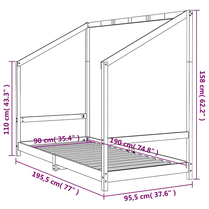 sengeramme til juniorseng 90x190 cm massivt fyrretræ hvid
