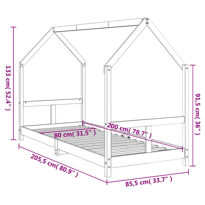 sengeramme til juniorseng 80x200 cm massivt fyrretræ