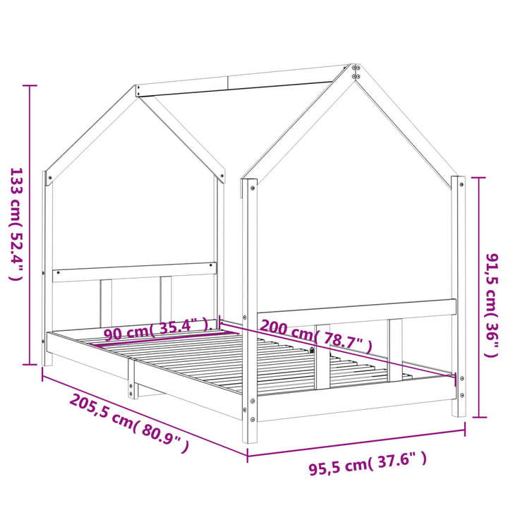 sengeramme til juniorseng 90x200 cm massivt fyrretræ hvid