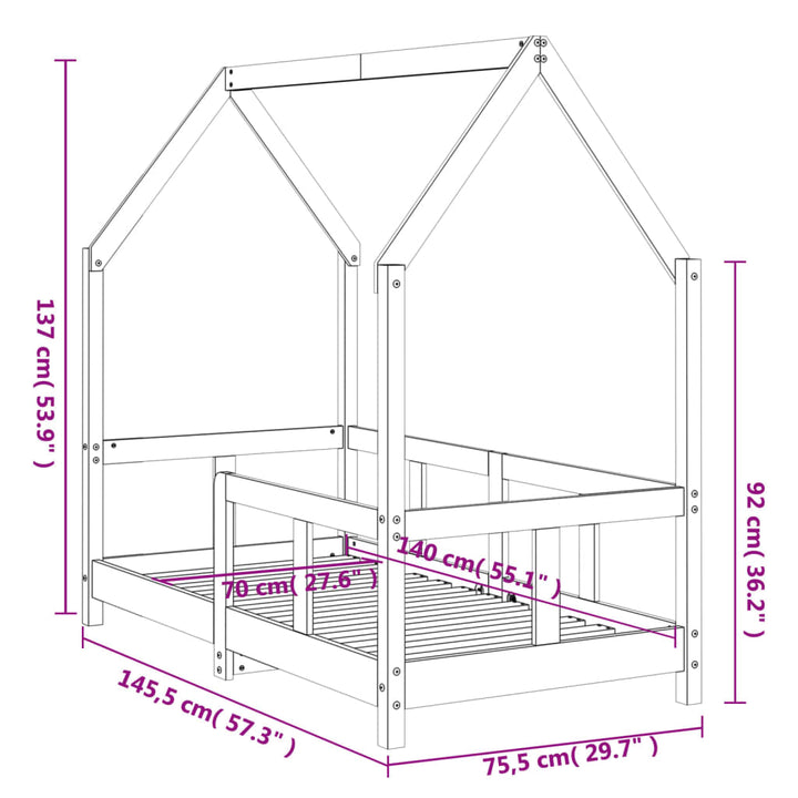 sengeramme til juniorseng 70x140 cm massivt fyrretræ hvid