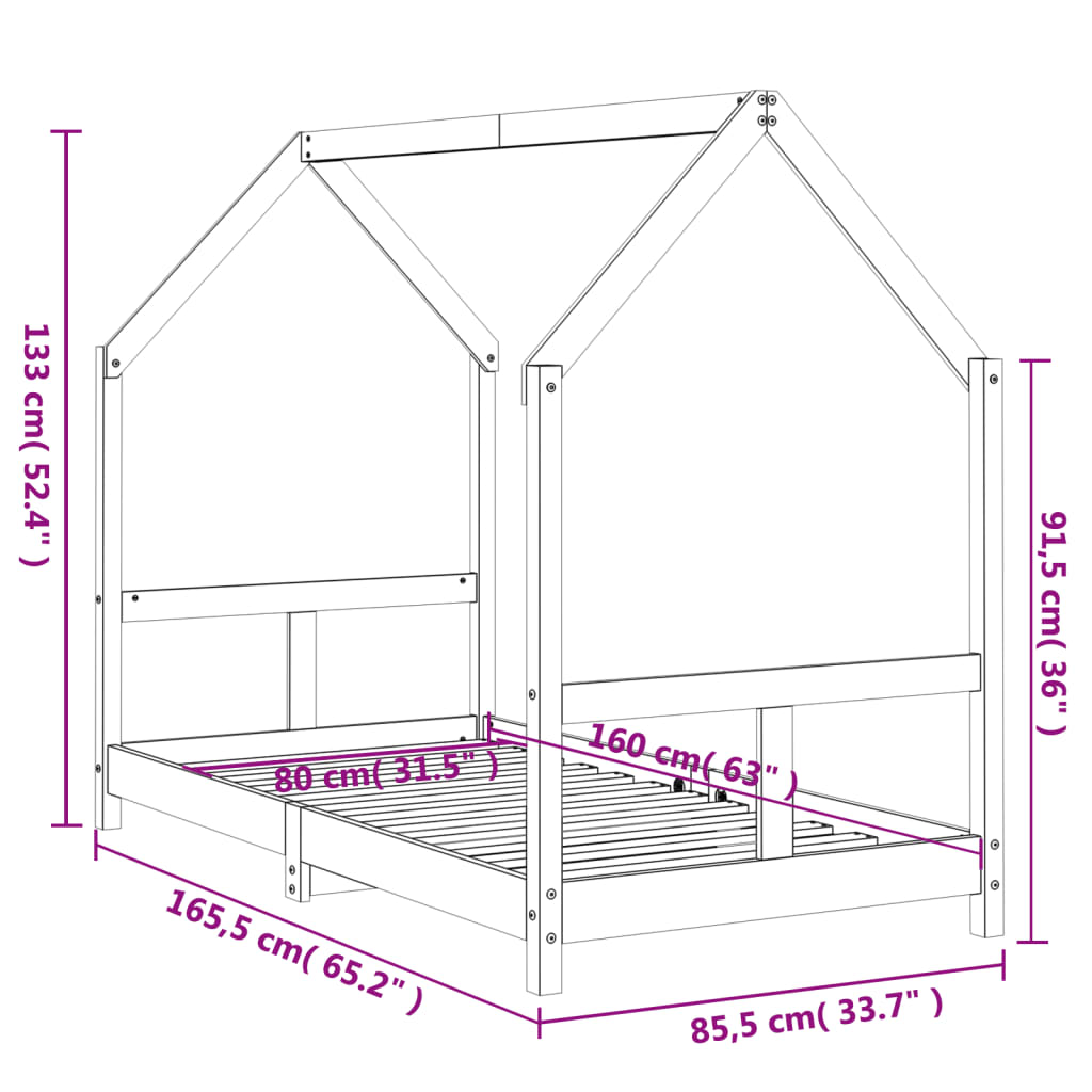 sengeramme til juniorseng 80x160 cm massivt fyrretræ hvid