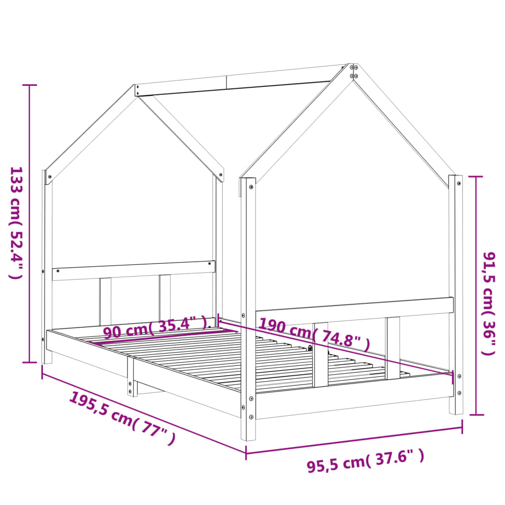sengeramme til juniorseng 90x190 cm massivt fyrretræ hvid
