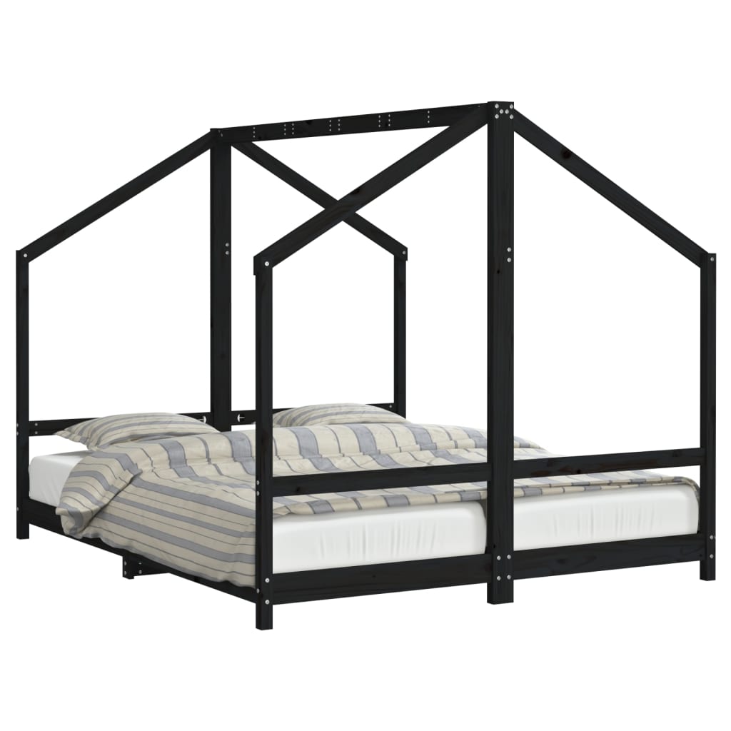sengeramme til juniorseng 2x(80x200) cm massivt fyrretræ sort