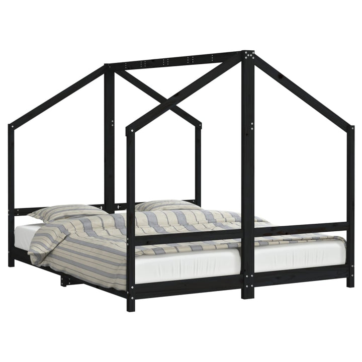 sengeramme til juniorseng 2x(80x200) cm massivt fyrretræ sort